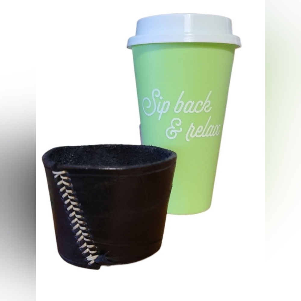 Leather Drink Sleeve And Reusable To Go Cup BLACK